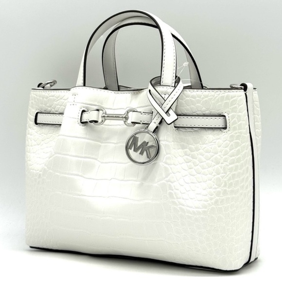 Carson Small Crocodile Embossed Satchel Bag Optic White - Picture 1 of 10